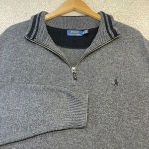 Polo Ralph Lauren Sweater Mens 2XLT Gray Quarter Zip Mock Neck Pony Logo 1456